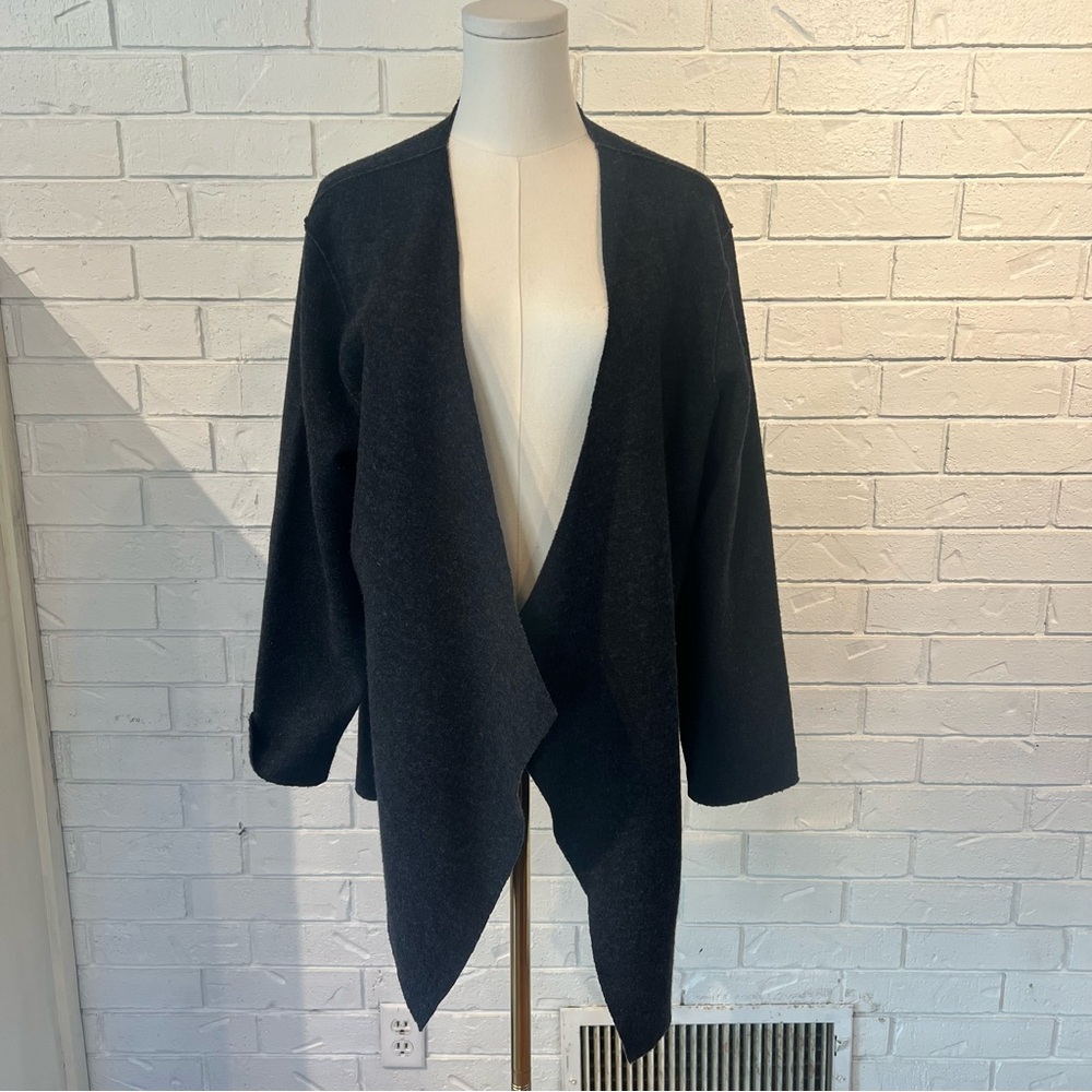 Eileen Fisher Grey Merino Wool Cardigan Sweater Large